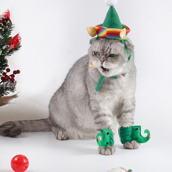 

pet supplies cat dog cloth hat pet christmas supplies with green cute puppy cloth foot set hat