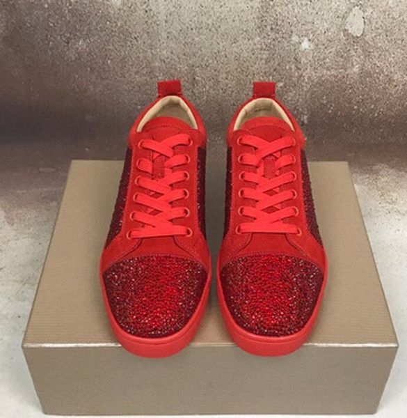

classic red bottom homme mens womens flats junior strass design shoes rhinestone sports walking lace-up genuine leather sneakers