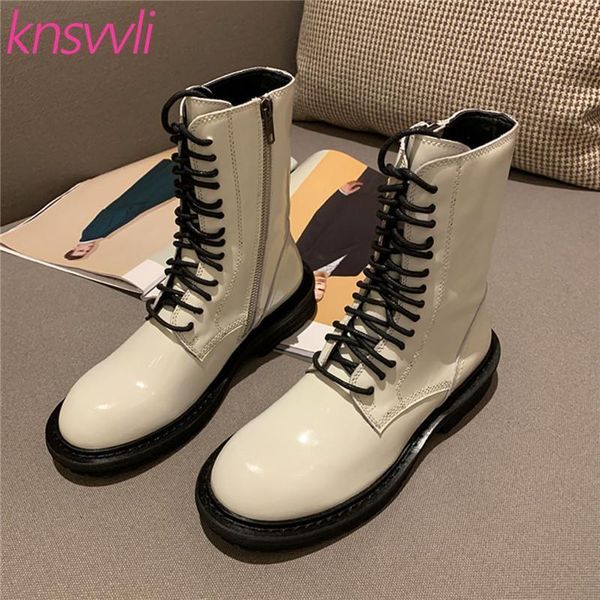 

boots casual flat knight short woman genuine leather shoes british style motorcycle women lace up round toe ankle1, Black