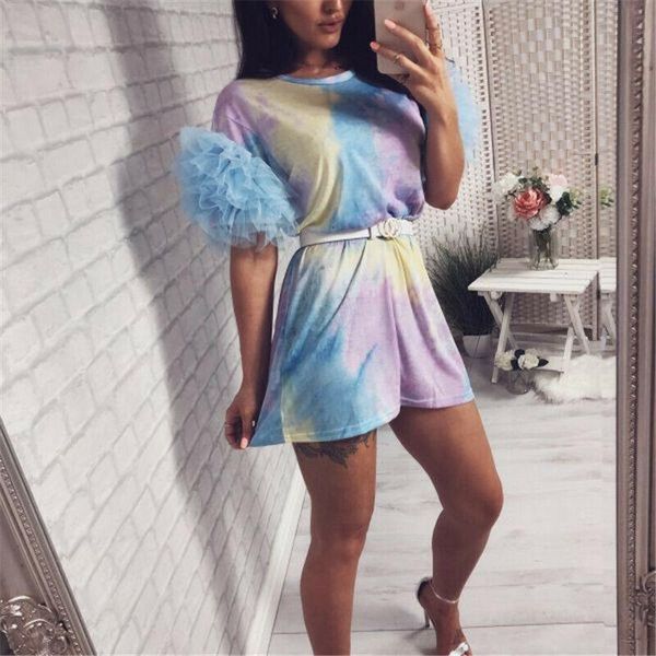 

6 colors women summer tulle frill mesh puff sleeve short mini dress female ladies casual tunic beach party clubwear outfits, Black;gray