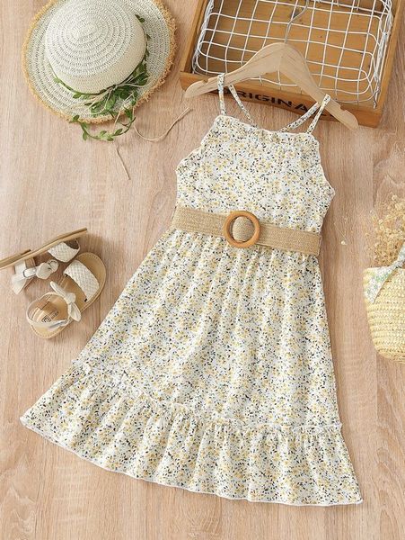 

toddler girls ditsy floral print frill trim belted cami dress she, Red;yellow