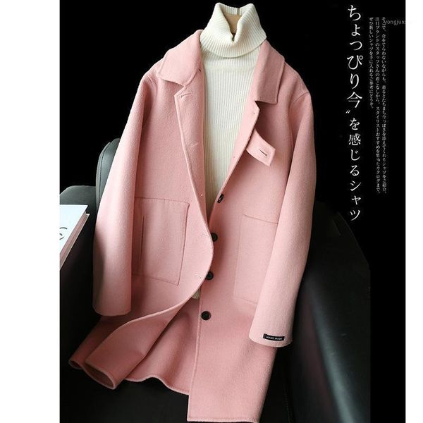 

handmade wool coat ladies temperament lady woolen coat autumn and winter pink woolen autumn women's clothing1, Black