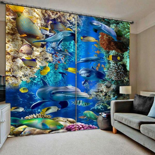 

customized luxury curtain european modern ocean underwater world dolphins p for living room bedroom blackout window curtain