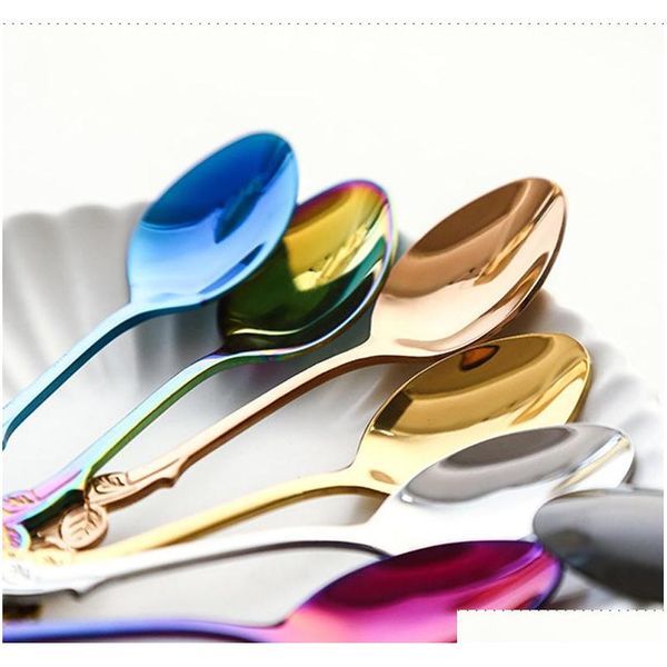 

soup spoon stainless steel gold-plated coffee tea dessert meal spoon fruit stir spoon kitchen dinnerware tableware qyldwc five2010