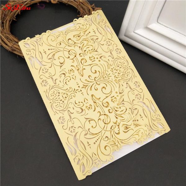 

10/30pcs wedding invitations cards with shiny champagne envelopes lace for engagement wedding name cards decoration 6z
