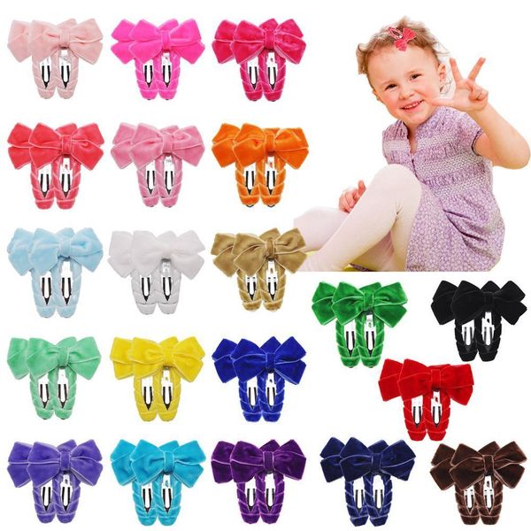 

40 pieces  colors in pairs baby tiny hair clips 2inch velvet hair bows snap clips barrettes hair accessories for baby girls to y200710, Slivery;white