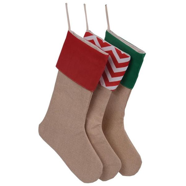 12 * 18 inç Yeni Yüksek Kalite Tuval Noel Çorap Hediye Çanta Noel Büyük Boy Düz Çuval Kaplama Dekoratif Çorap Doğal Çuval Için Fildişi