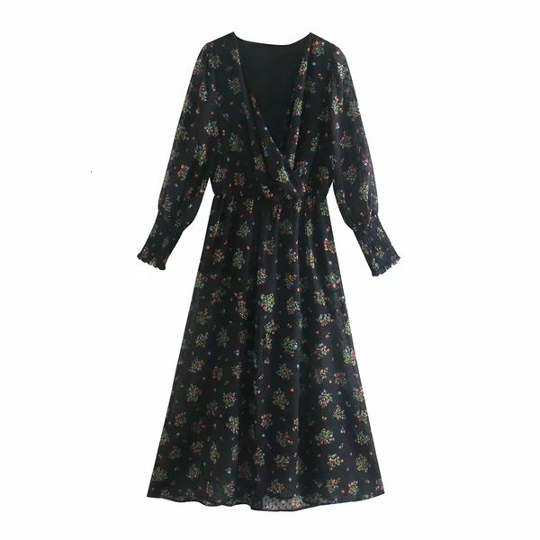 

2021 new black floral printed plumetis tulle midi women vintage v-neck long sleeve see through dress woman elastic waist ioyh, Black;gray