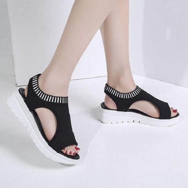 

2021 spring and summer new breathable thick-soled women's sandals wild flying woven wedge high heel casual large size sandals, Black