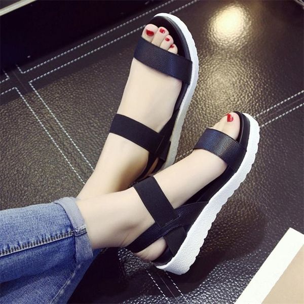 

sagace fashion women aged leather flat ladies shoes casual sandals summer ma30 y200405, Black