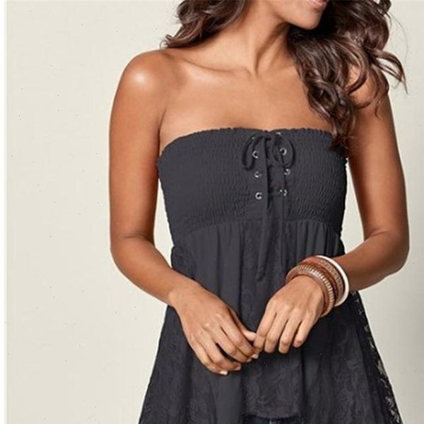 

2021 new black strapless women and summer club solid sleeveless backless lace patchwork casual women blouse 13, White