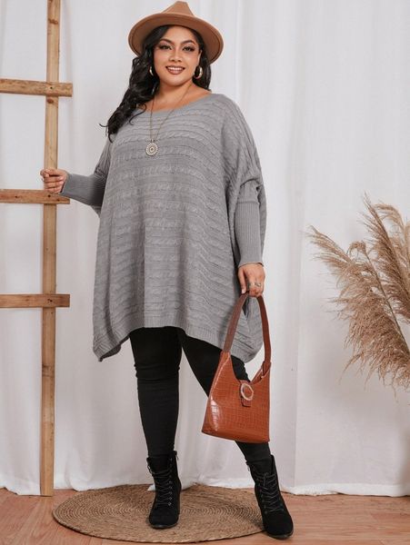 

plus dolman sleeve cable knit sweater 10dc#, Black