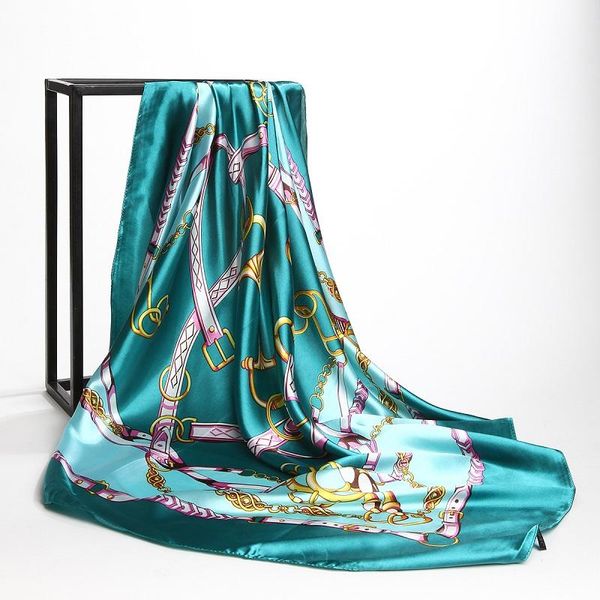 

fashion kerchief neck scarves for women print silk satin hair scarf female 90cm*90cm square shawls large hijab scarfs for ladies, Blue;gray