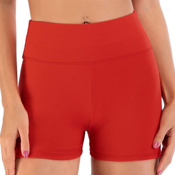 

yoga outfits summer women sports leisure exercise fitness shorts ladies solid color high waist running tight hip shorts1, White;red