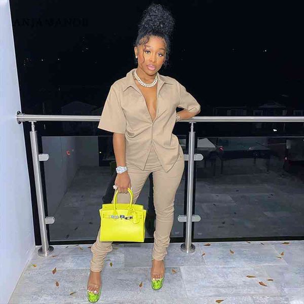 

2 piece sets womens outfits fall fashion solid button up and pants matching sets wholesale clothes d37-ei45, White