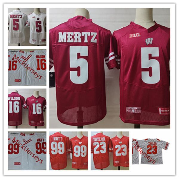 

mens wisconsin badgers graham mertz football jerseys 16 russell wilson 99 j.j. watt 12 alex hornibrook #23 jonathan taylor wisconsin jersey, Black
