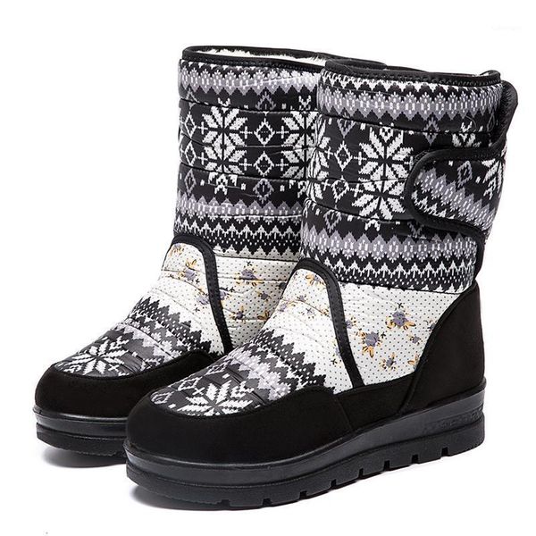 

women boots snow boots fur winter ankle for women female shoes rubber christmas patern hook&loop warm plush1, Black