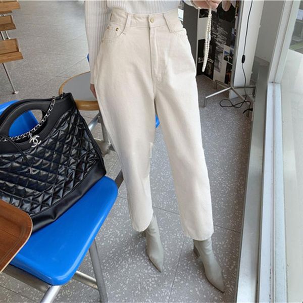 

2020 autumn ladies white denim pants streetwear korean style high waisted jeans femme straight leg jeans pants womens mom, Blue
