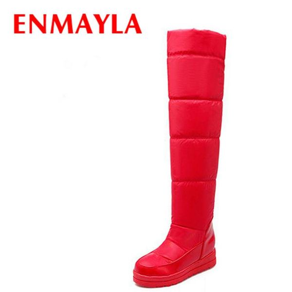 

enmayla black red white blue new boots winter snow over-the-knee boots women warm fur flats platform long shoes woman