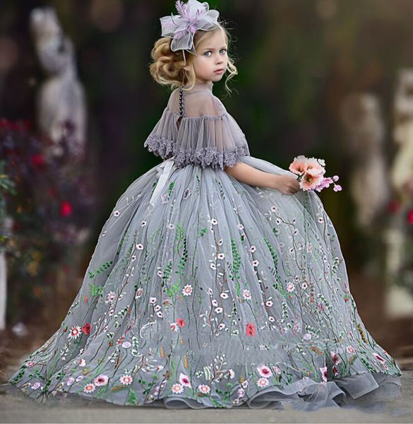 

silver cutetulle ball gown flower girl dresses lace applique high neck rhinestones kids pageant dress floor length girl' birthday part, White;blue