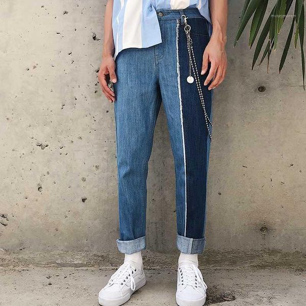 

men's jeans original design unilateral blue mosaics korean version of the trend casual straight pants1