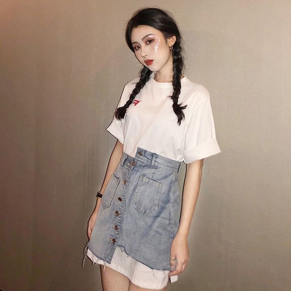 

интернет знаменитости 2020 корейский футболка skirtshort юбка skirtstyle новая мода средней длины футболку юбка модно и игривый двухсекционн, Gray