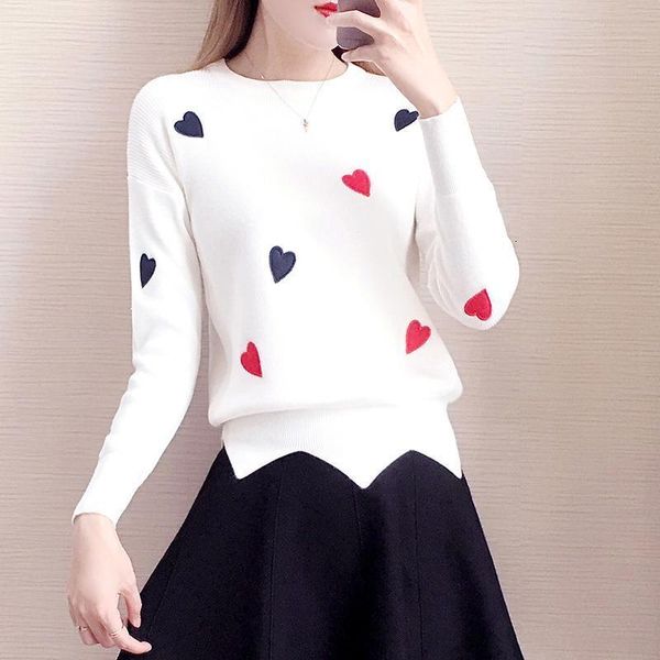 

knitted pullover women sweaters 2021 new autumn o neck embroidery slim knitwear jumpers pull femme womens top, White;black
