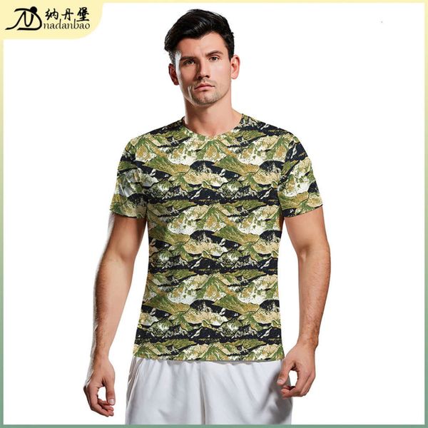 

new popular casual camouflage printed round neck short sve t-shirt for men, Black