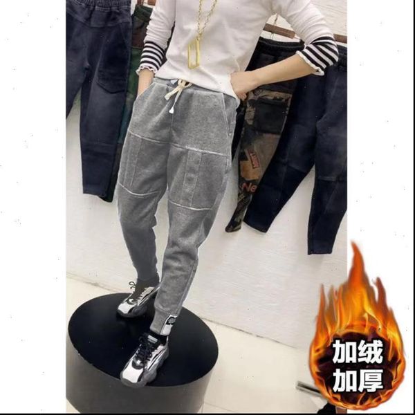 

2020 winter women jogger sweatpants workout fleece trousers solid thick warm winter female harem pants running pantalones mujer, Black;white