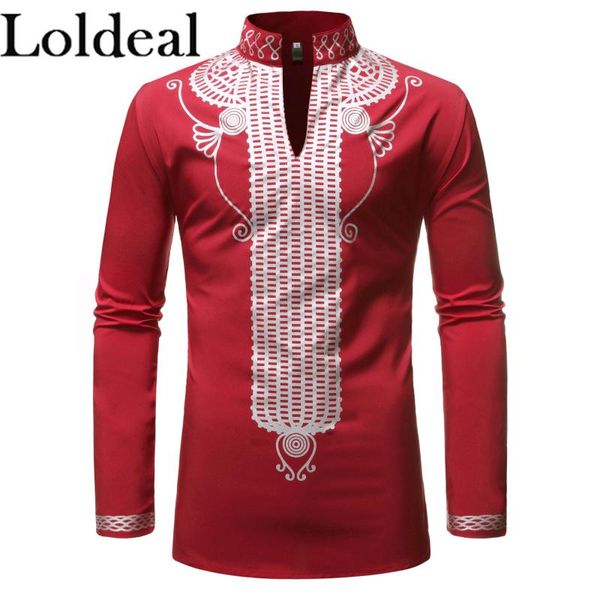 

men's casual shirts loldeal ethnic style men muslim robes slim long sleeve print formal wedding stand collar shirt, White;black
