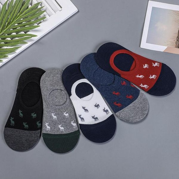 

2020 korea fahison happy socks men elk man business casual boat socks cotton funny sweat-absorbent for men, Black