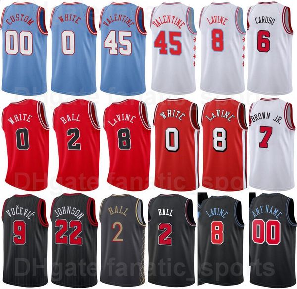 

printed 75th anniversary basketball troy brown jr jersey 7 zach lavine 8 lonzo ball 2 coby white 0 nikola vucevic 9 alex caruso 6 demar dero, Black;red