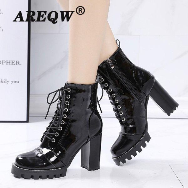 

new buckle woman boots autumn winter shoes women block heel flock short ankle boots lady zipper casual shoes fashion high heels, Black