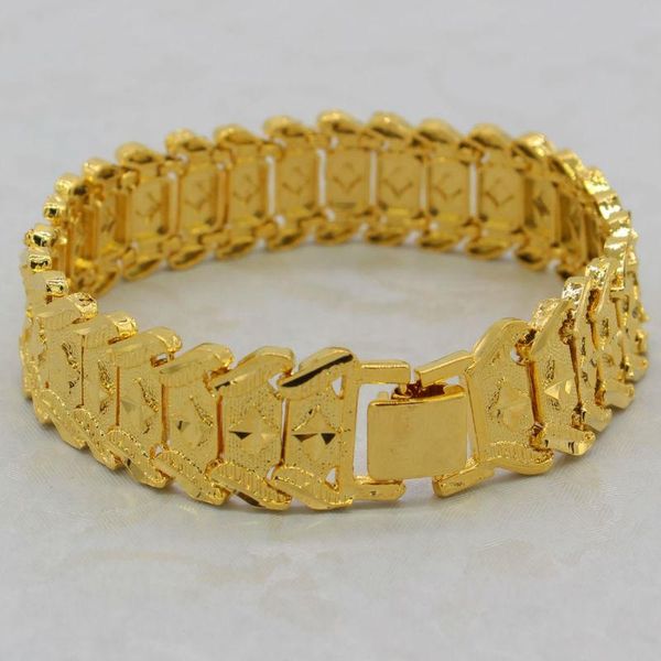 Cadeia de link Bracelete Dubai para homens Mulheres 24K Largura de cor de ouro 21cm 16mm Hiphop Etiópia/Africano/Árabe JewelryLink