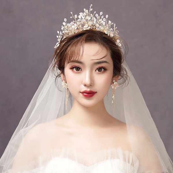 

bride crown wedding dress atmosphere sen mei chao xian marriage white gauze headdress hair ornament girl, Silver