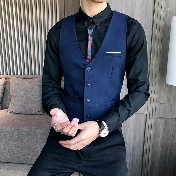

men's vests groom blue gilet men's suit vest classic solid man dress korean slim fit business casual waist coat for men work vests, Black;white