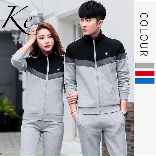 

ke new 2020 spring autumn male female couples two-piece cotton sportswear suit plus big size sports set men tracksuit women, White;black