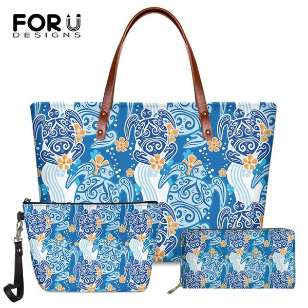 

forudesigns 3d tortoise printing women fashion 3pcs/set shoulder bags long pu leather purse brand designer tote bags bolsa femme