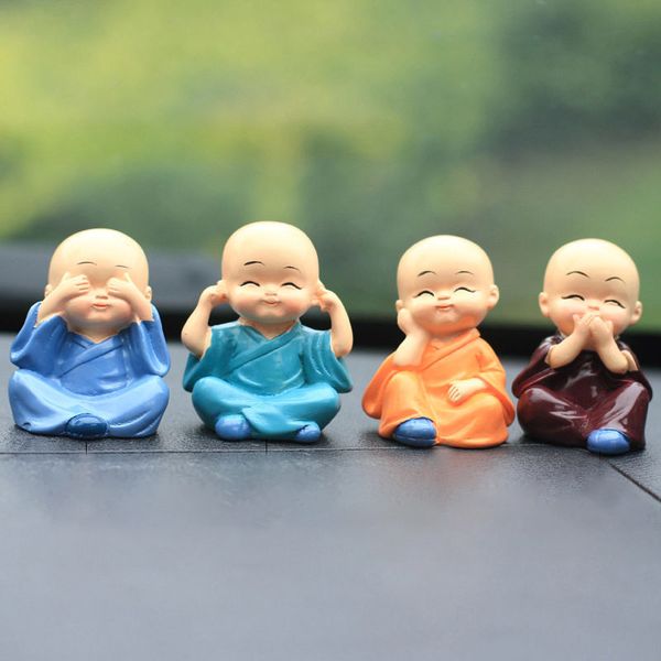 4 pz/set Piccolo Monaco Figurine Auto Decorazione Artigianato, Complementi Arredo Casa Kungfu Monaci Figura Auto Ornamento Buddha Boy Accessori 1007