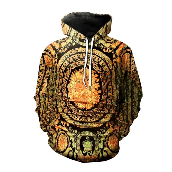 

new fashion hoodies baroque style 3d printed sweatshirts men women golden vintage oversized hoodie hip hop pullover c0127, Black