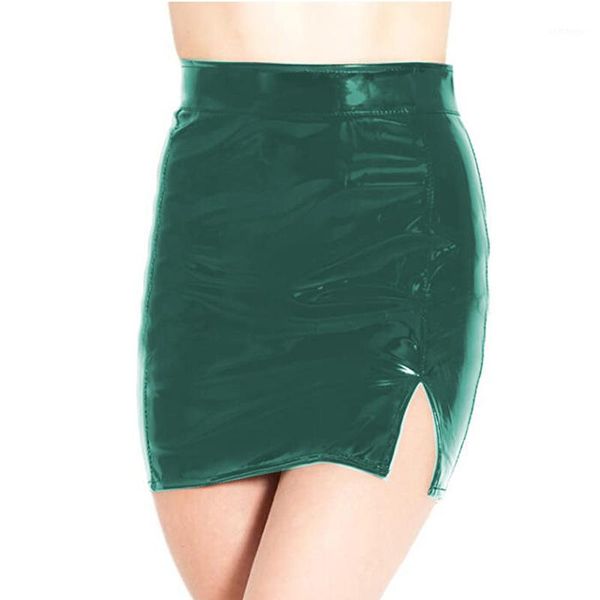 

plus size fashion harajuku streetwear ladies glossy pvc mini skirt high waist one side split short skirt summer bodycon clubwear1, Black