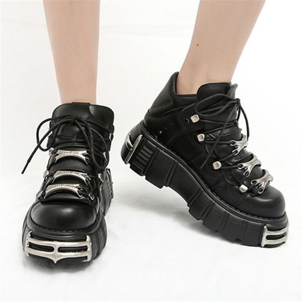 

2021 new six in platform shoes woman's punk creepers ladies casual apartments metal women's soft decorations ud21, Black