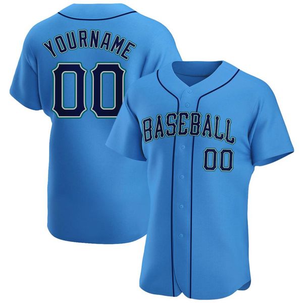 Benutzerdefinierte Pulver Blue Navy-Aqua-002 Authentisches Baseball-Jersey