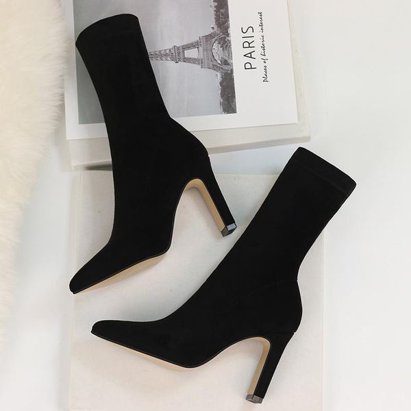 

high heels boots women big size shoes for girls women boots pointed toe comfortable autumn shoes woman ankle, Black