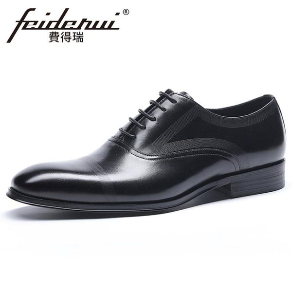 

dress shoes classic genuine leather men's oxfords round toe handmade formal office flats british welted for gentleman hms127, Black