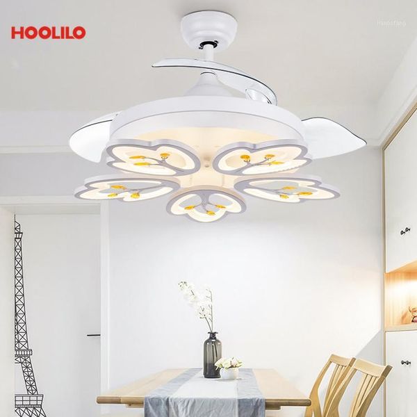 

42'' modern fancy low waremote control retractable blade ceiling fan with light led 3 color ventilador de techo con luz smart1