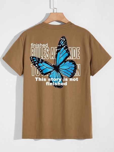

men butterfly and slogan graphic tee 65yj#, White;black