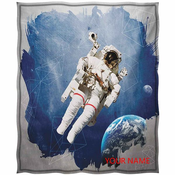 

galaxy super soft throw blanket, artsy grunge astronaut and planet earth with geometric digital art watercolor print diy blanket, anti-dirty