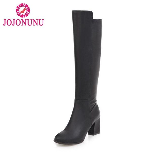 

fitwee women high heels boots thick heels women's winter shoes fur warm knee high boots fashion ladies footwear size 32-43, Black