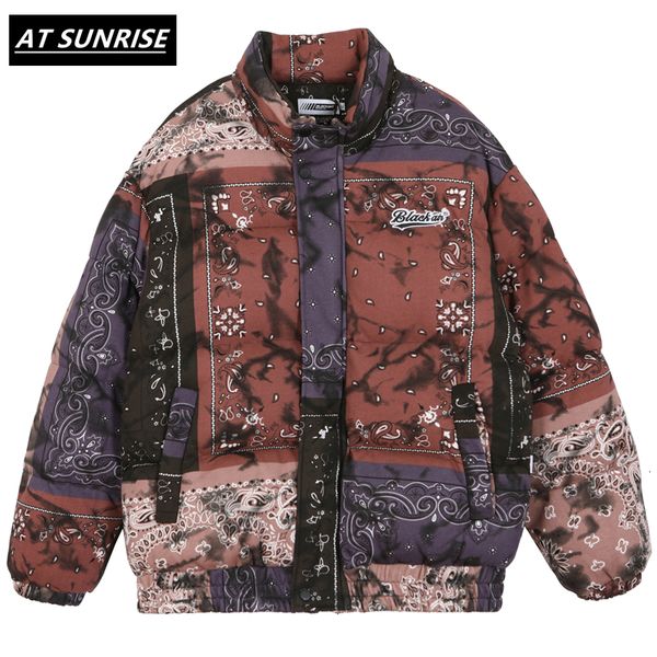 

2020 winter mens jacket coats hip hop zipper thick jackets men fashion casual cashew flowers print letters streetwear y1112, Black